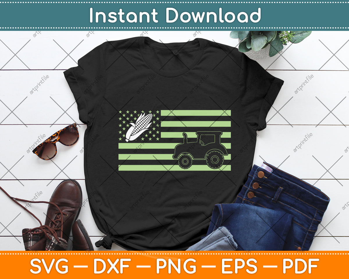 American Flag Corn Lover Funny Tractor Svg Digital Cutting File