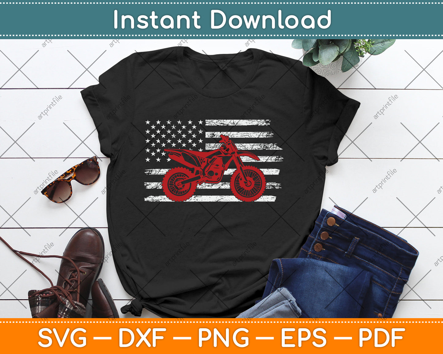 American Flag Dirt Bike Motocross SVG PNG Digital Cutting File