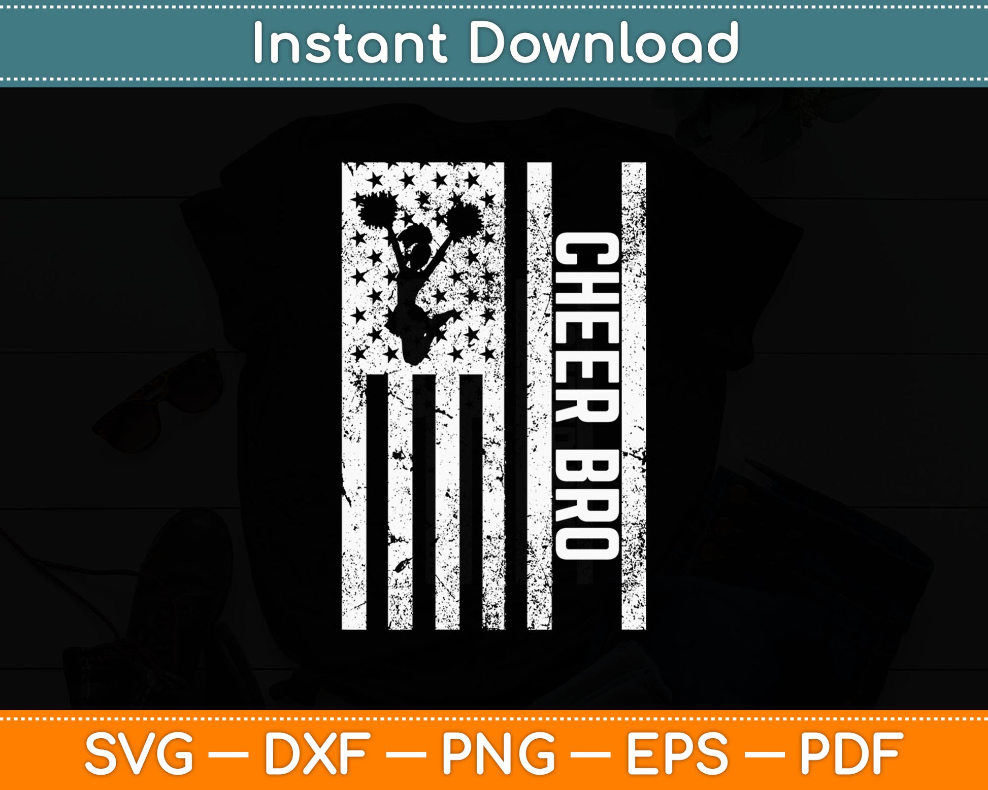 Cheer Bro Cheerleader Brother Funny American Flag Svg Digital Cutting File