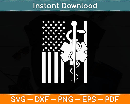 USA Flag Medical Symbol Black Patriotic Svg Digital Cutting File