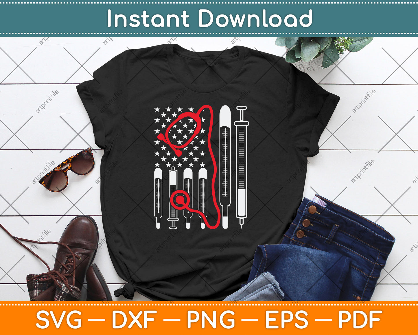 American Flag Nurse 4th of July SVG Digital Cutting File