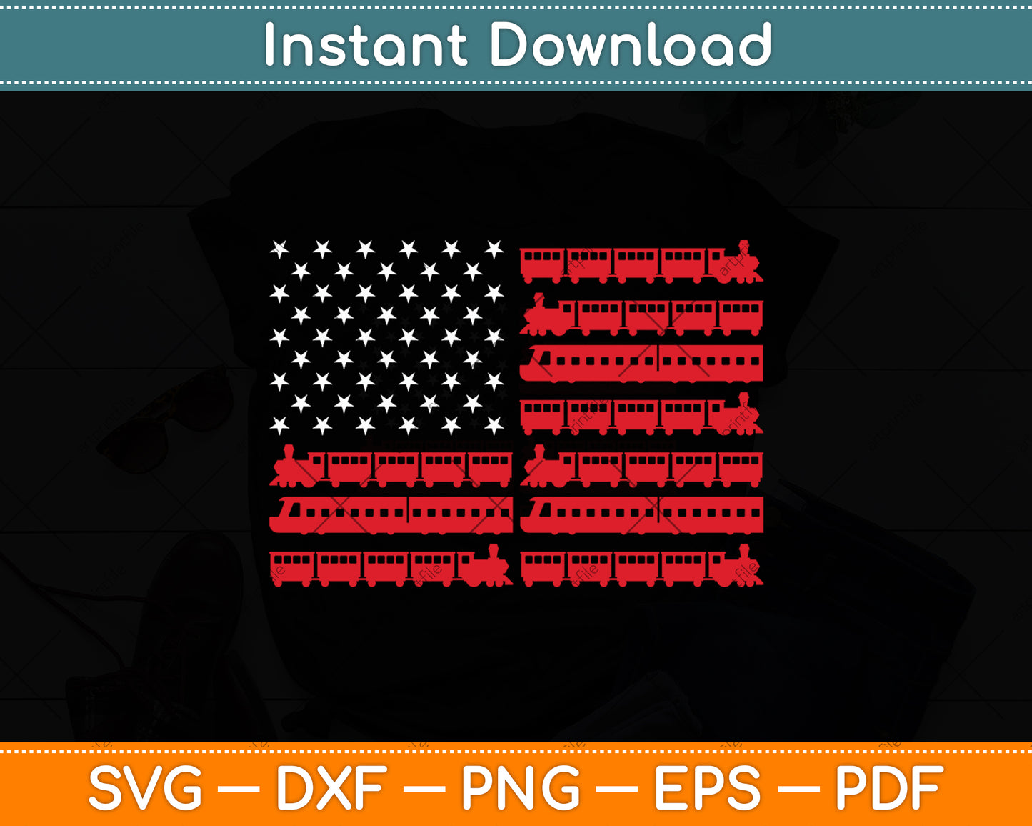 American Flag Railroad Train Svg Digital Cutting File