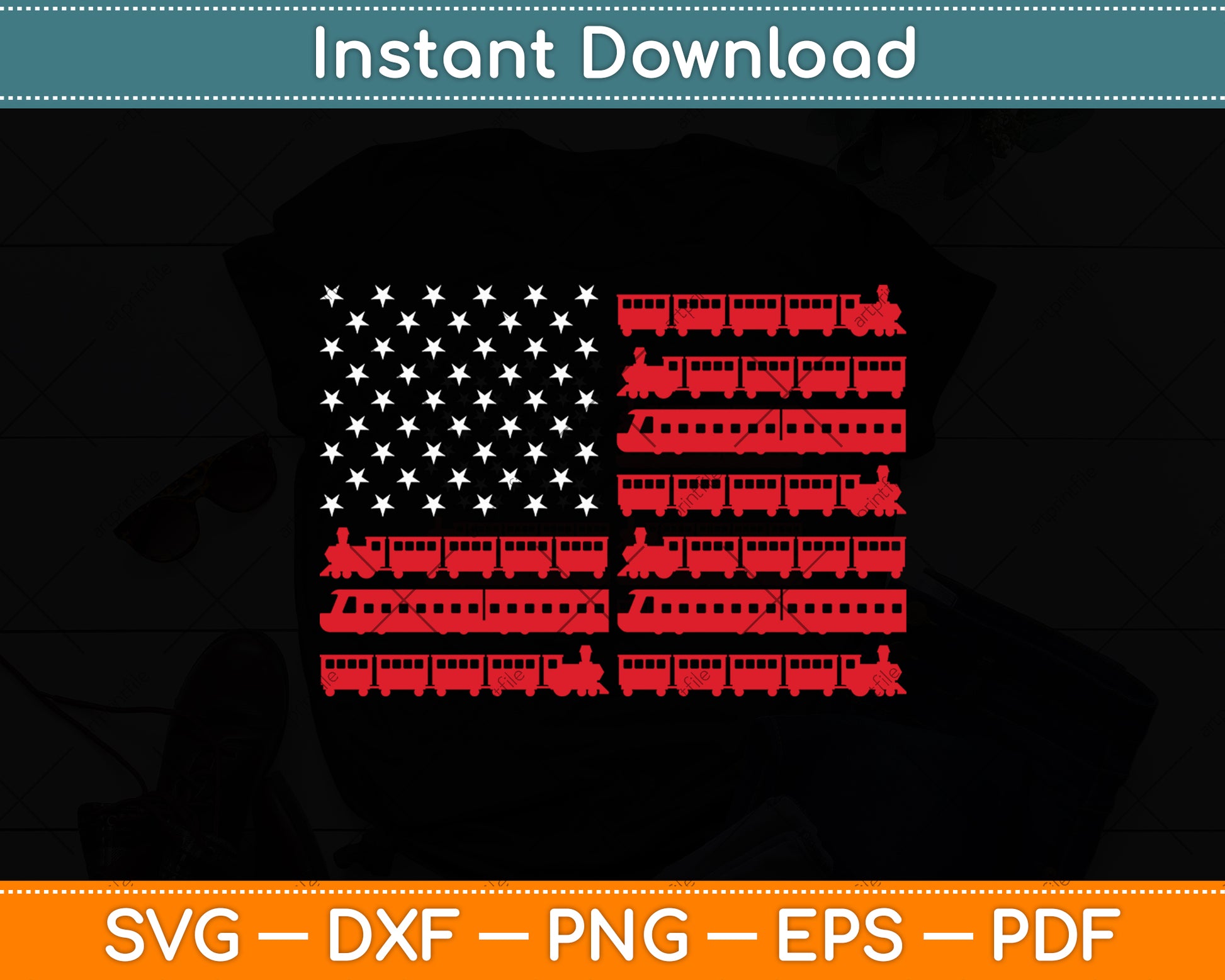 American Flag Railroad Train Svg Digital Cutting File