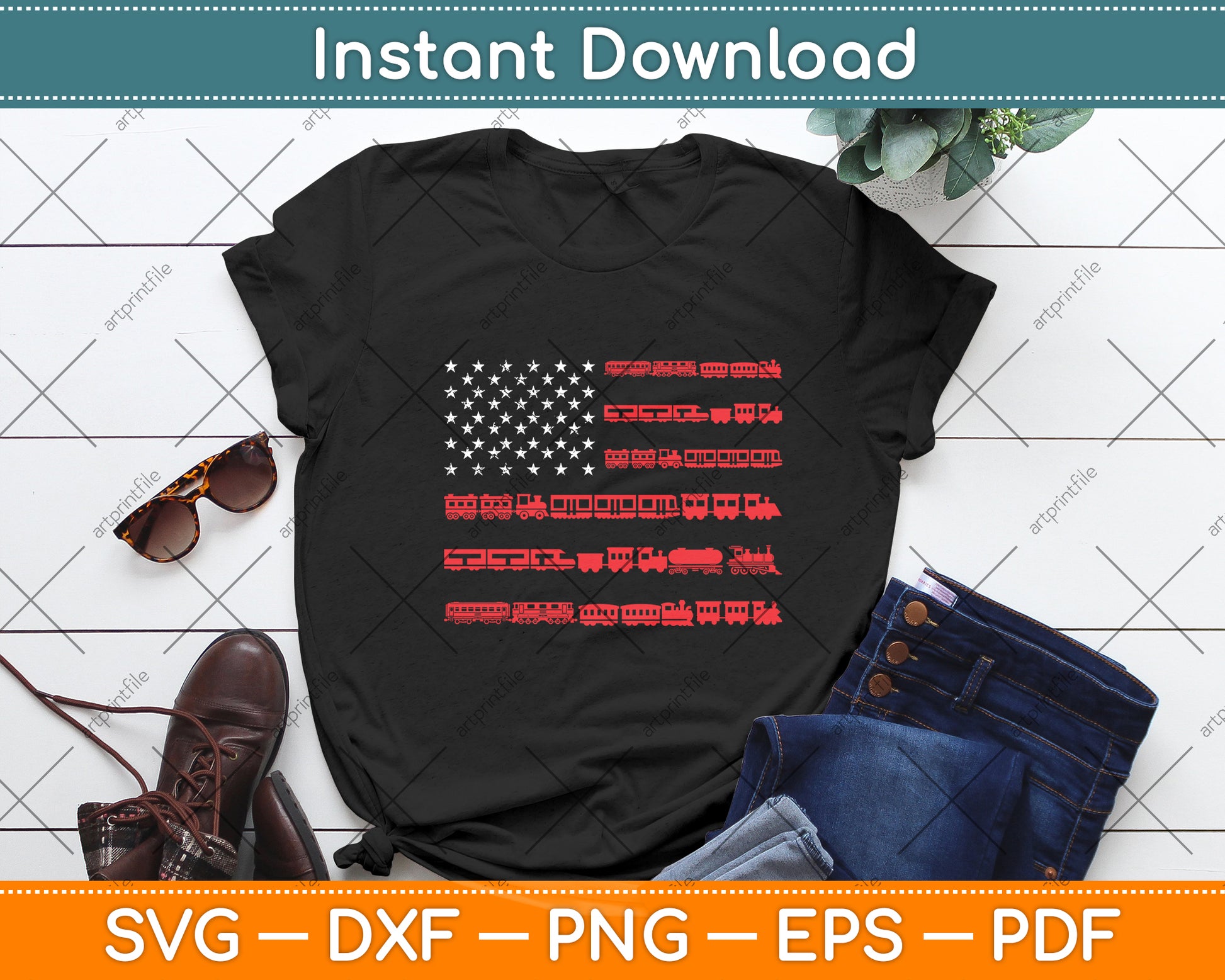 American Flag Railroad Train Svg Digital Cutting File