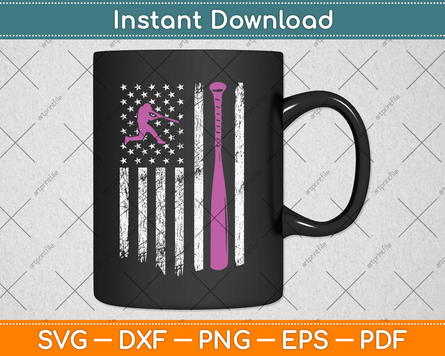 American Flag Softball Gift Players and Pink Bat Svg Digital Cutting File