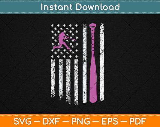 American Flag Softball Gift Players and Pink Bat Svg Digital Cutting File