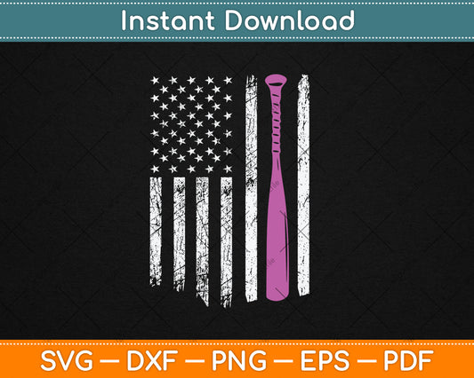American Flag Softball Players And Pink Bat Svg Digital Cutting File
