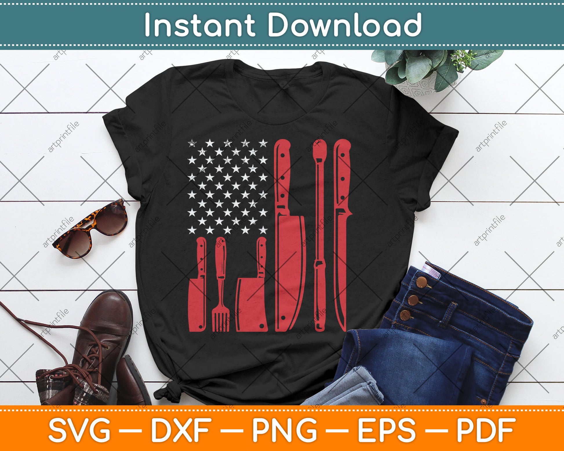 American Flag USA Butcher Butchery Slaughterer Svg Digital Cutting File