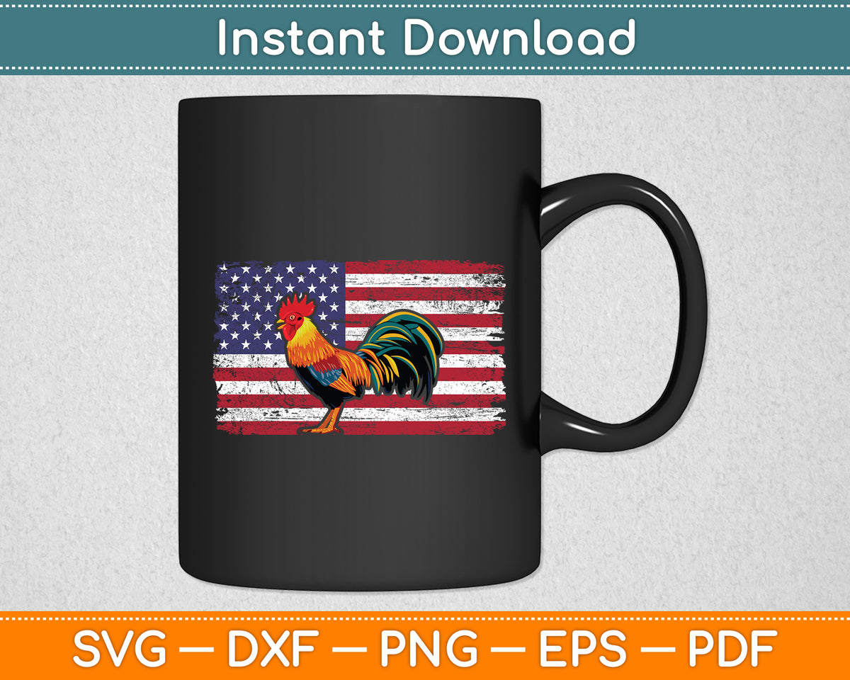 American Flag Rooster Cockfighting Svg Png Dxf Digital Cutting File