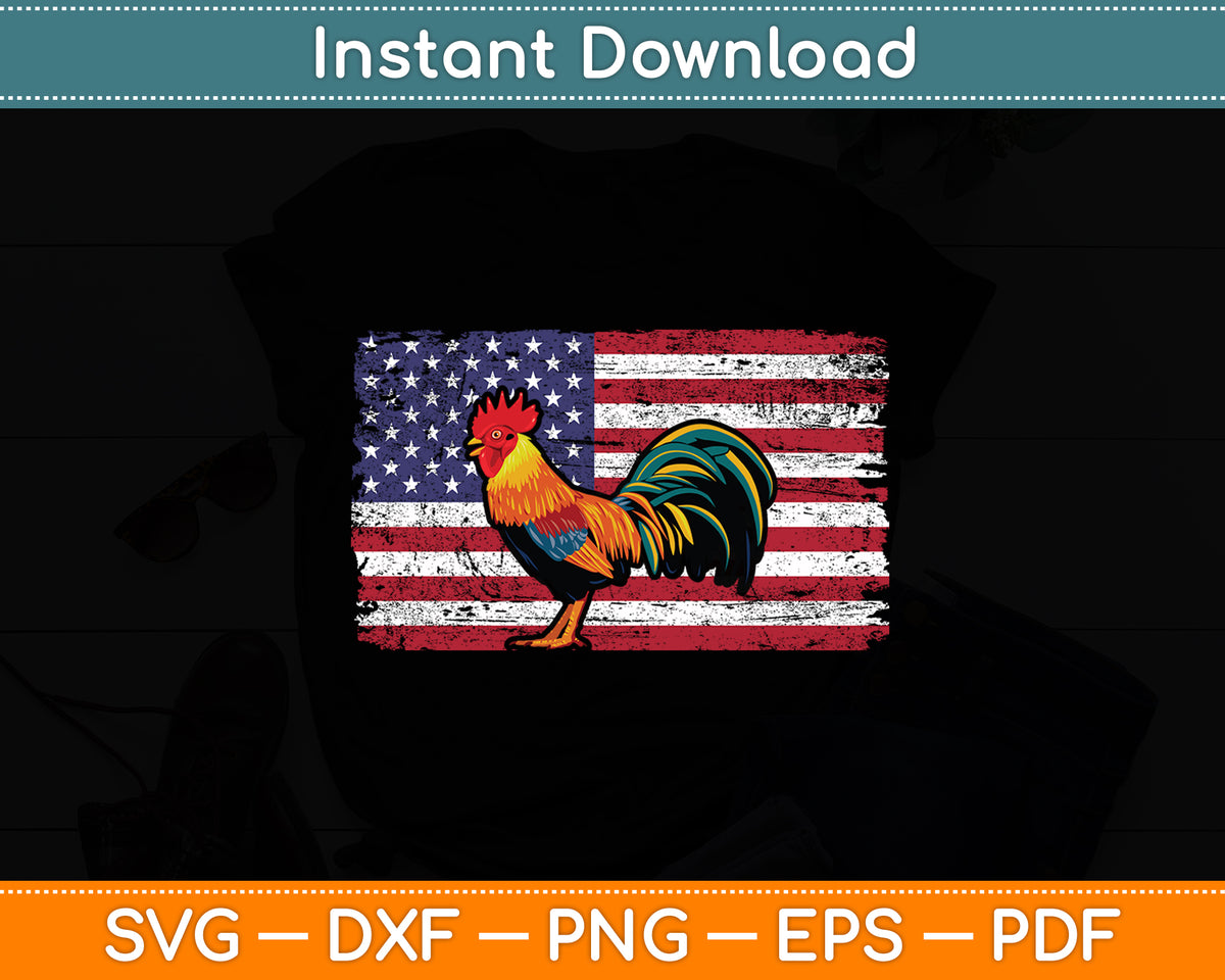 American Flag Rooster Cockfighting Svg Png Dxf Digital Cutting File