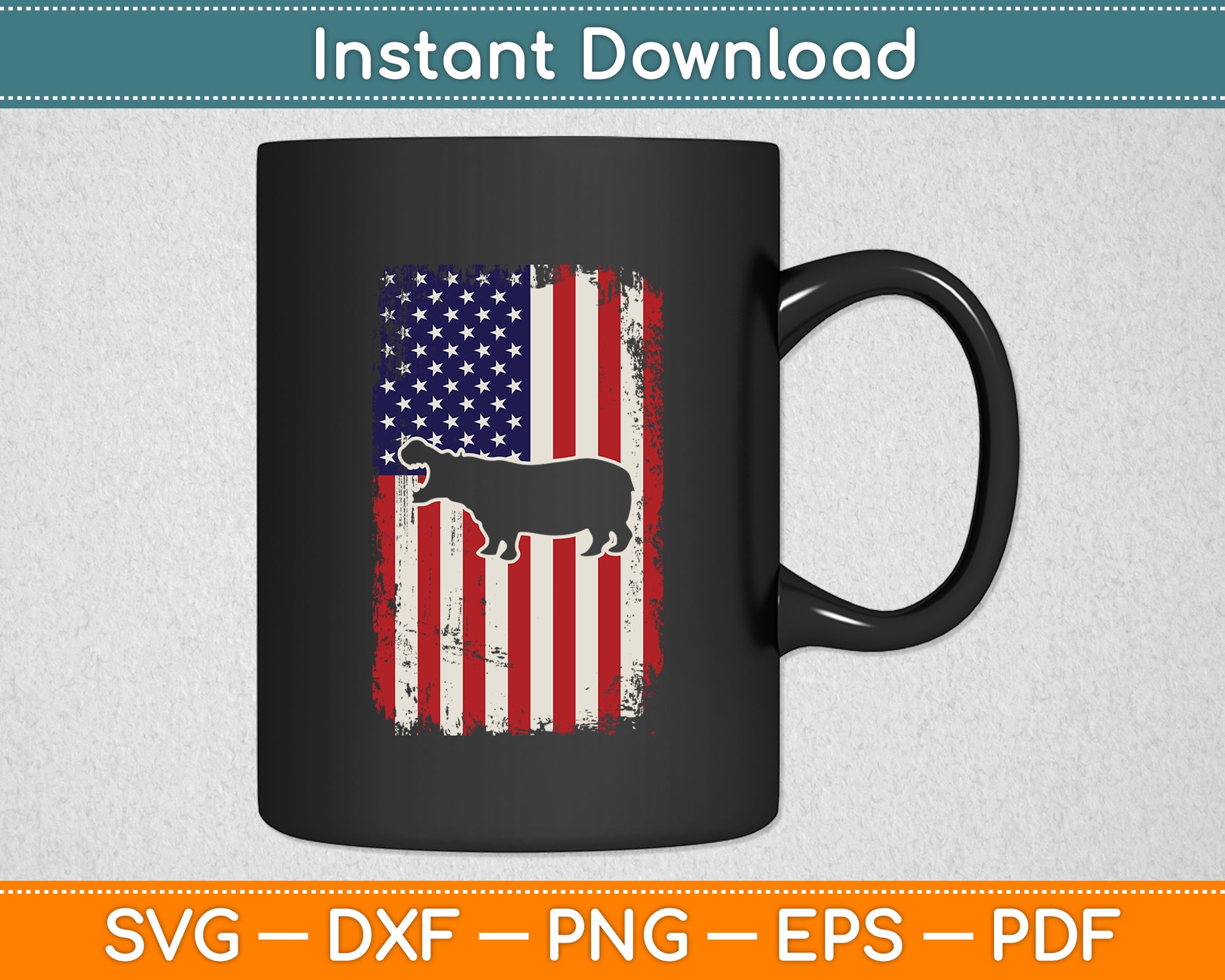 American US Flag Hippopotamus Svg Png Dxf Digital Cutting File