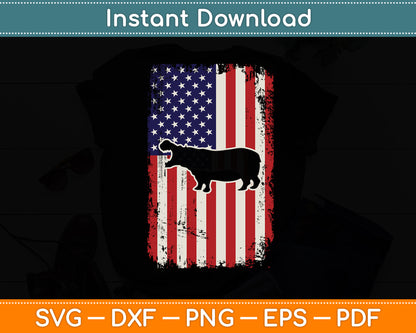 American US Flag Hippopotamus Svg Png Dxf Digital Cutting File
