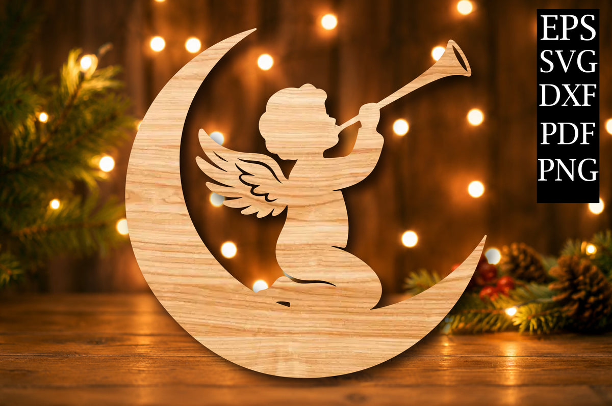 Angel on Moon Laser Cut SVG