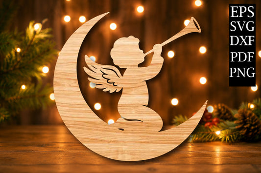 Angel on Moon Laser Cut SVG