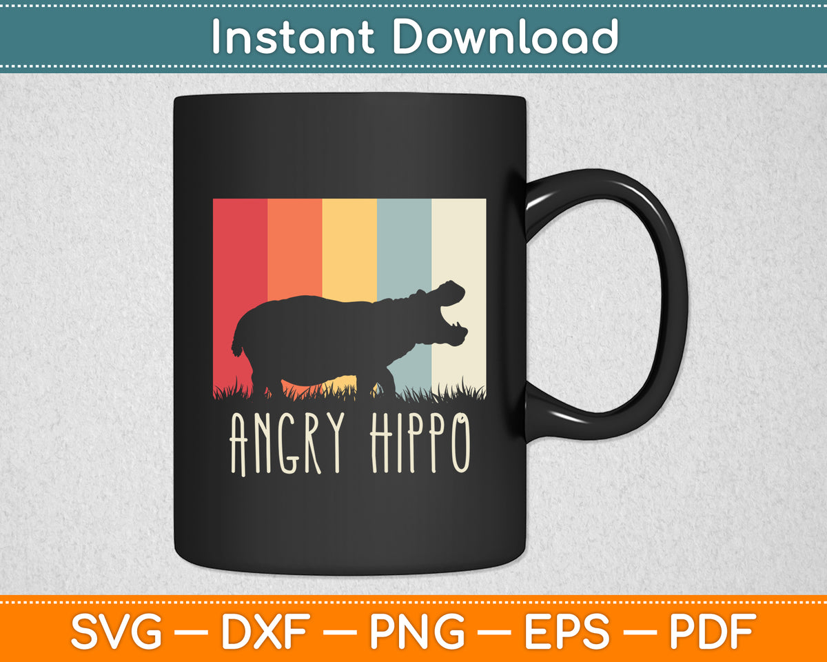 Angry Hippo Vintage Hippopotamus Svg Png Dxf Digital Cutting File