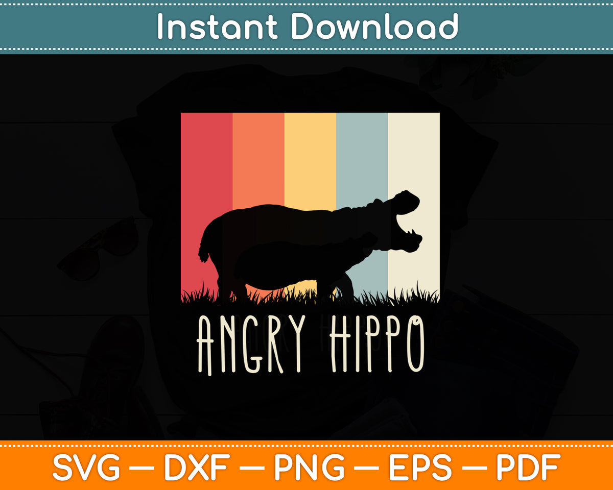 Angry Hippo Vintage Hippopotamus Svg Png Dxf Digital Cutting File