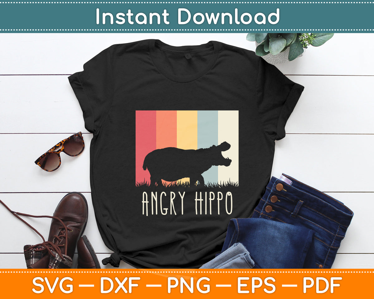 Angry Hippo Vintage Hippopotamus Svg Png Dxf Digital Cutting File