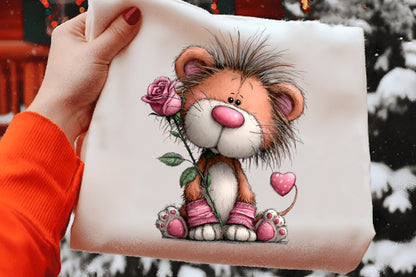 Animals with Rose Valentine Clipart PNG Bundle | Cute Watercolor Valentine Animal Clipart