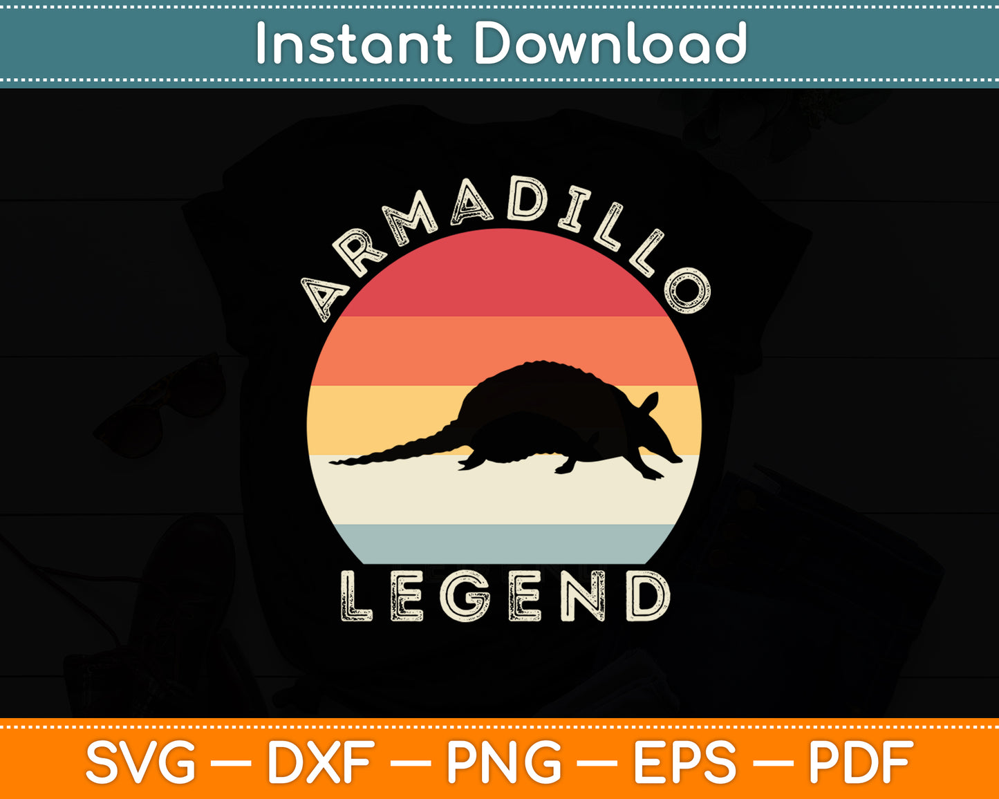 Armadillo Legend Armored Shell Sunset Retro Vintage Svg Png Dxf Digital Cutting File
