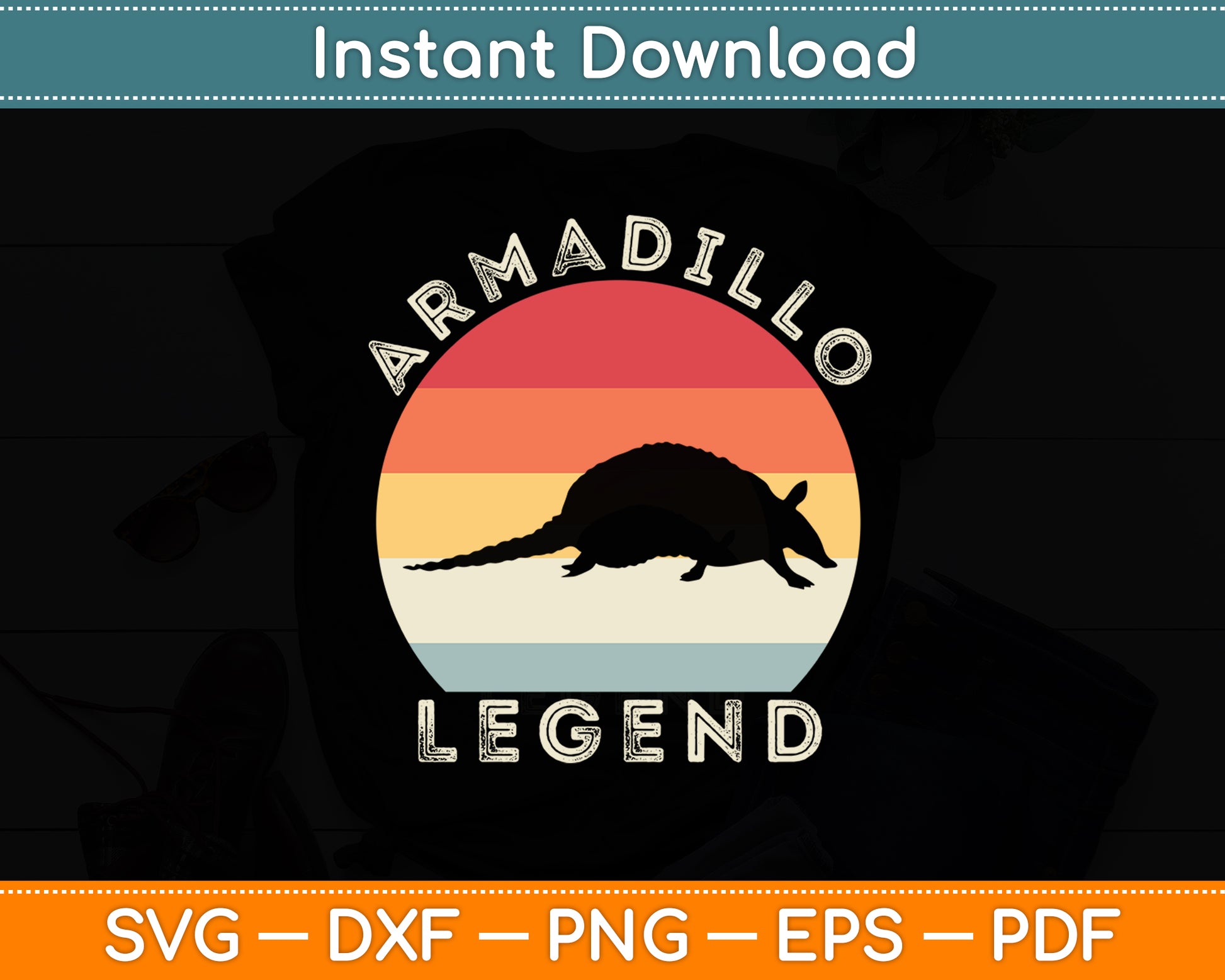 Armadillo Legend Armored Shell Sunset Retro Vintage Svg Png Dxf Digital Cutting File
