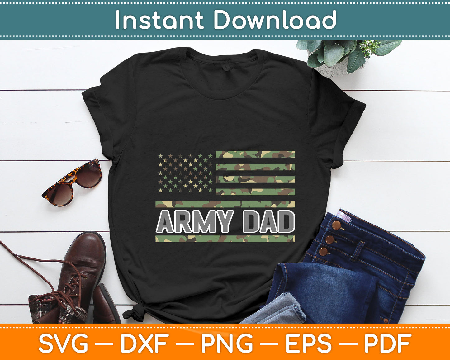 Retro Vintage Army Dad American USA Flag Father's Day Svg Digital Cutting File