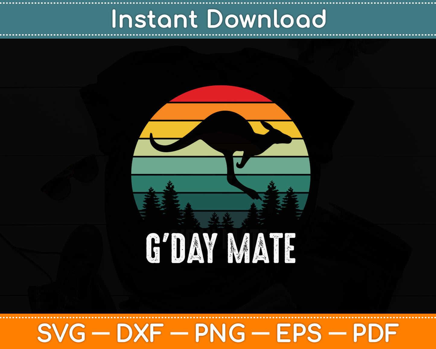 Australia G'Day Mate Kangaroo Australian Symbol Funny Svg Png Dxf Digital Cutting File