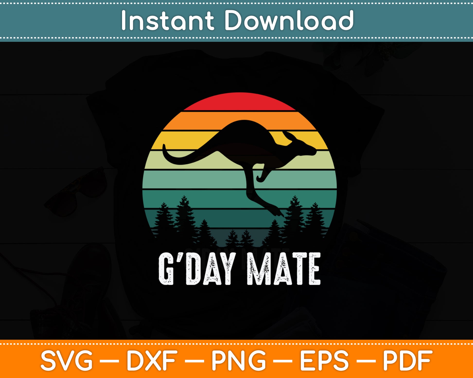 Australia G'Day Mate Kangaroo Australian Symbol Funny Svg Png Dxf Digital Cutting File
