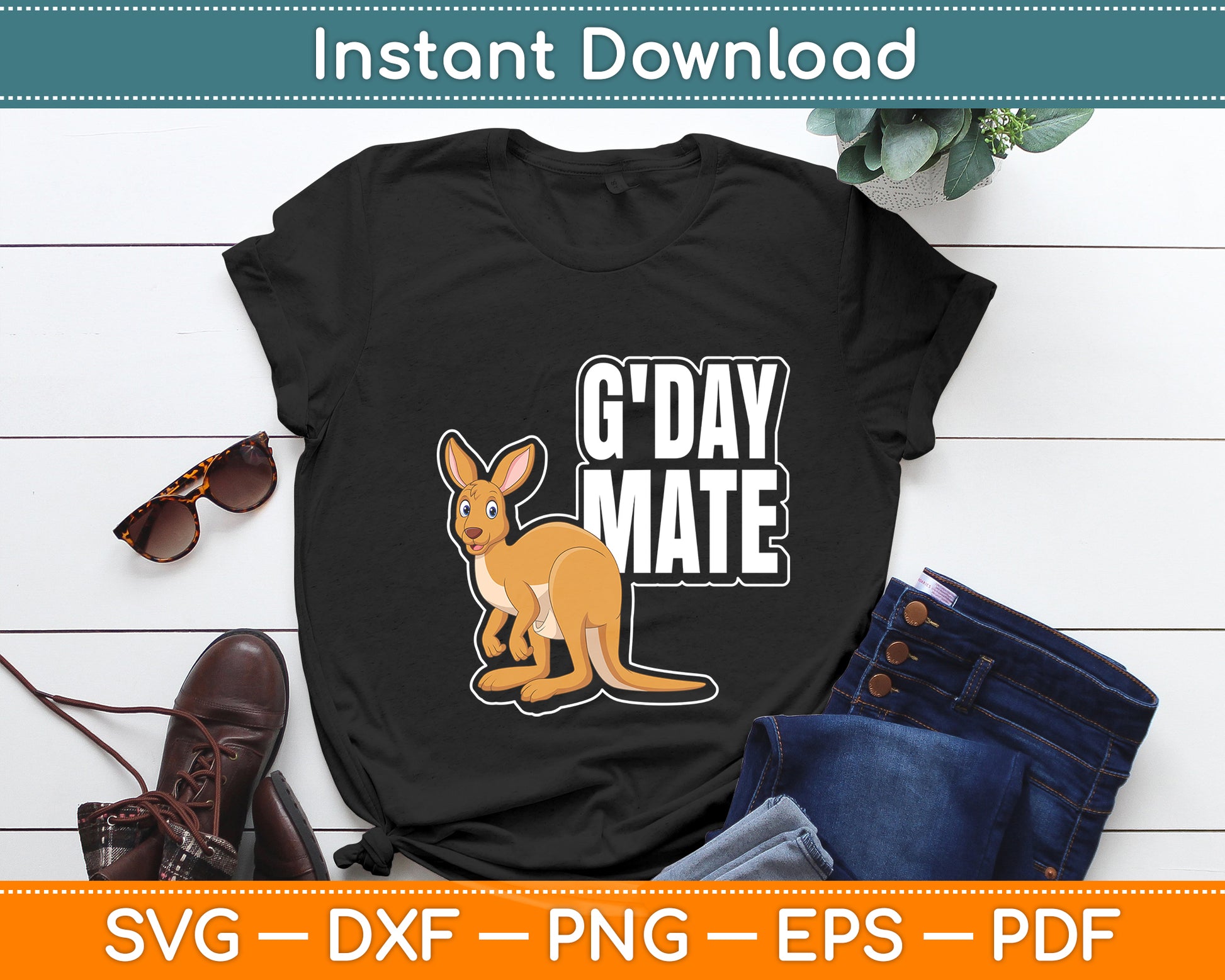 Australia G'Day Mate Kangaroo Australian Symbol Funny Svg Png Dxf Digital Cutting File