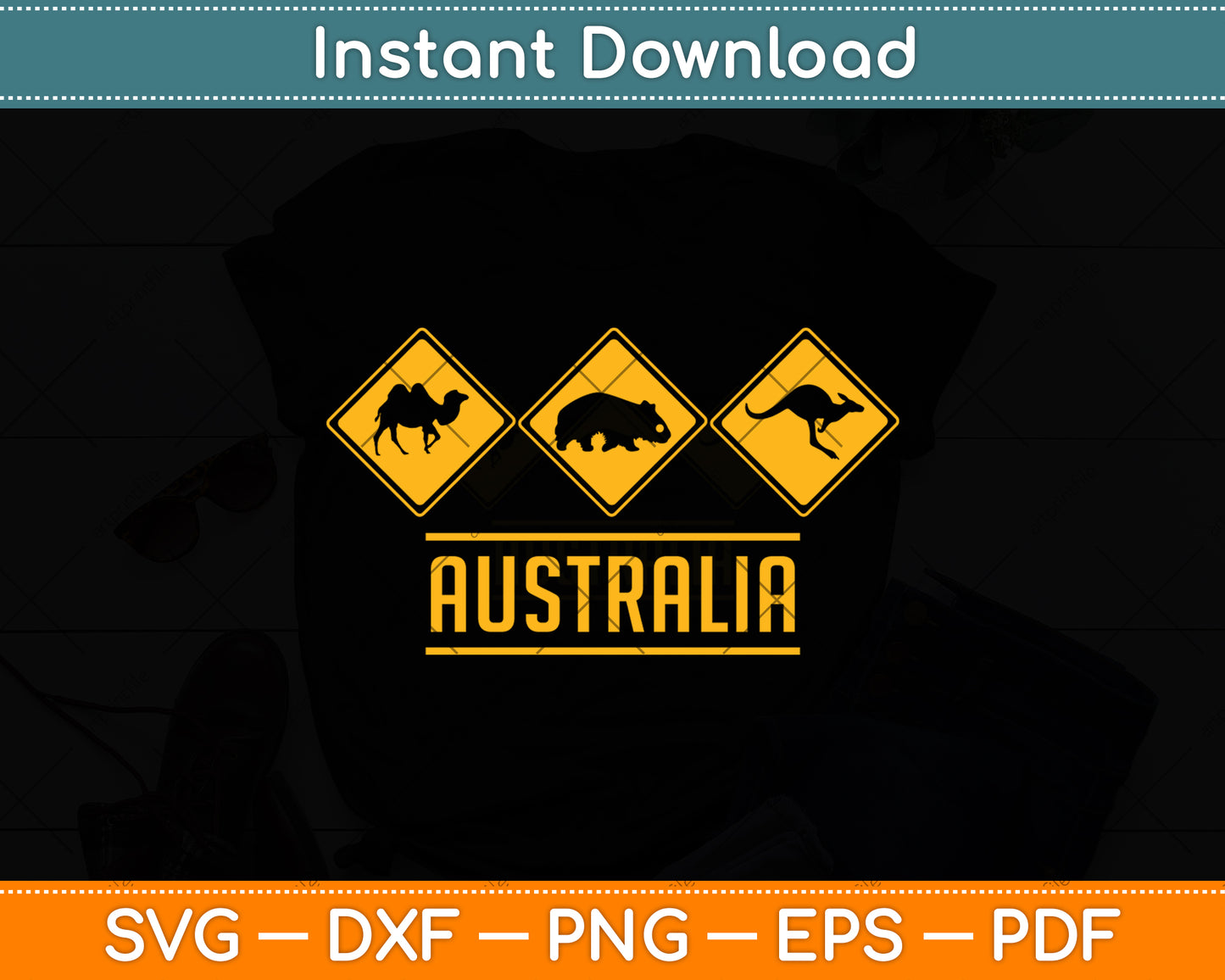 Australia Retro Kangaroo Sign Svg Png Dxf Digital Cutting File