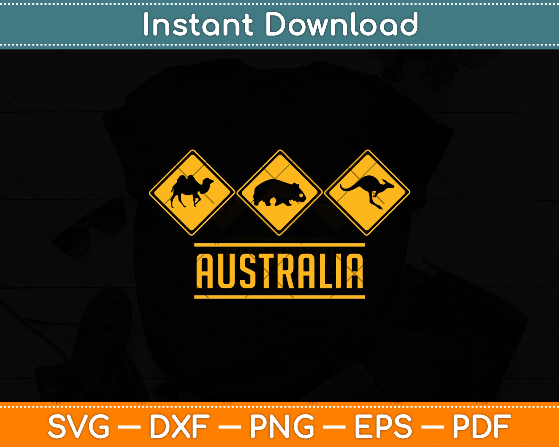 Australia Retro Kangaroo Sign Svg Png Dxf Digital Cutting File