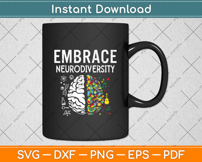 Autism Awareness Embrace Neurodiversity Brain Svg Digital Cutting File