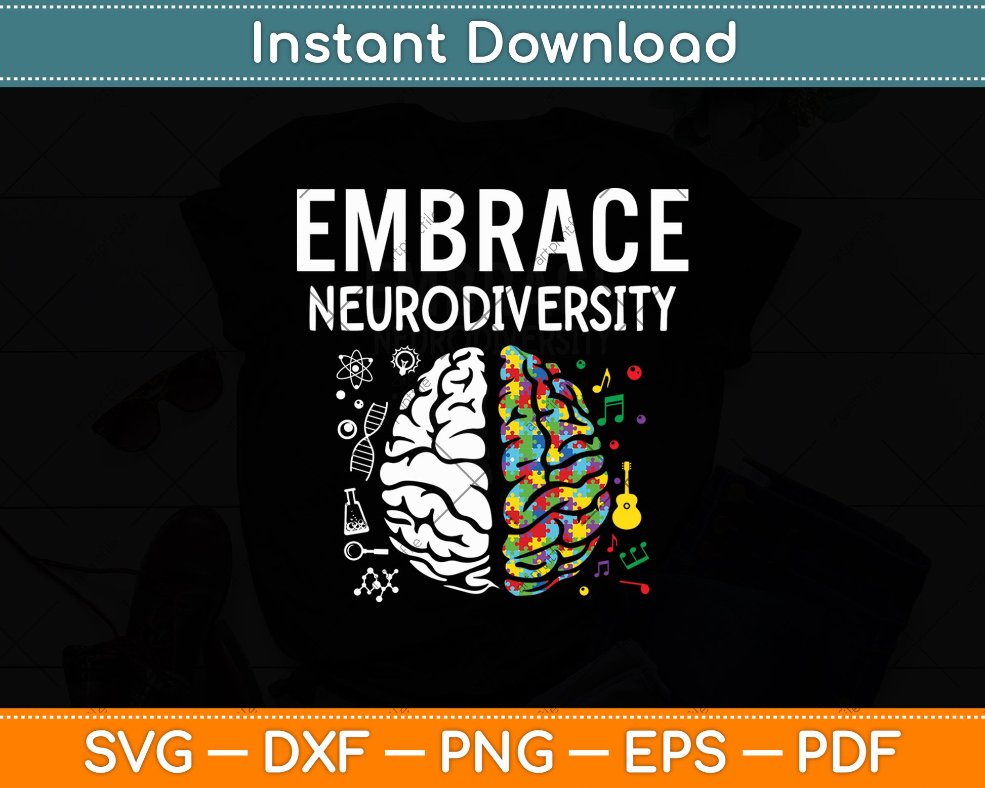 Autism Awareness Embrace Neurodiversity Brain Svg Digital Cutting File