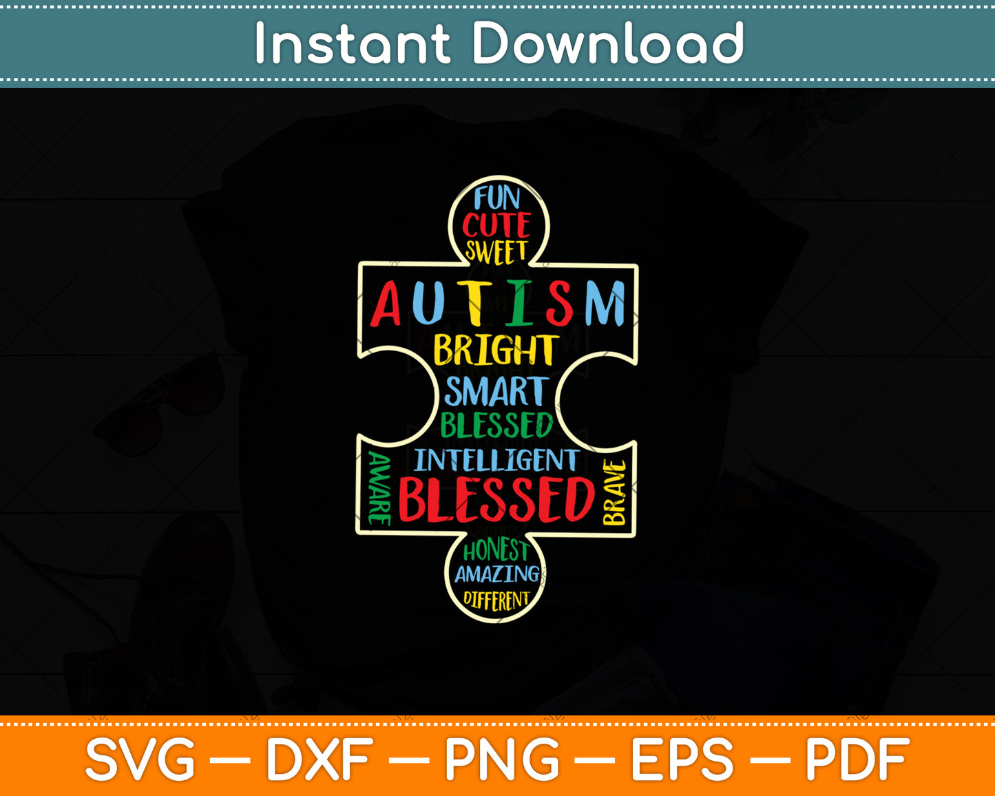 Autism Awareness Puzzle Piece Words Autistic Svg Digital Cutting File