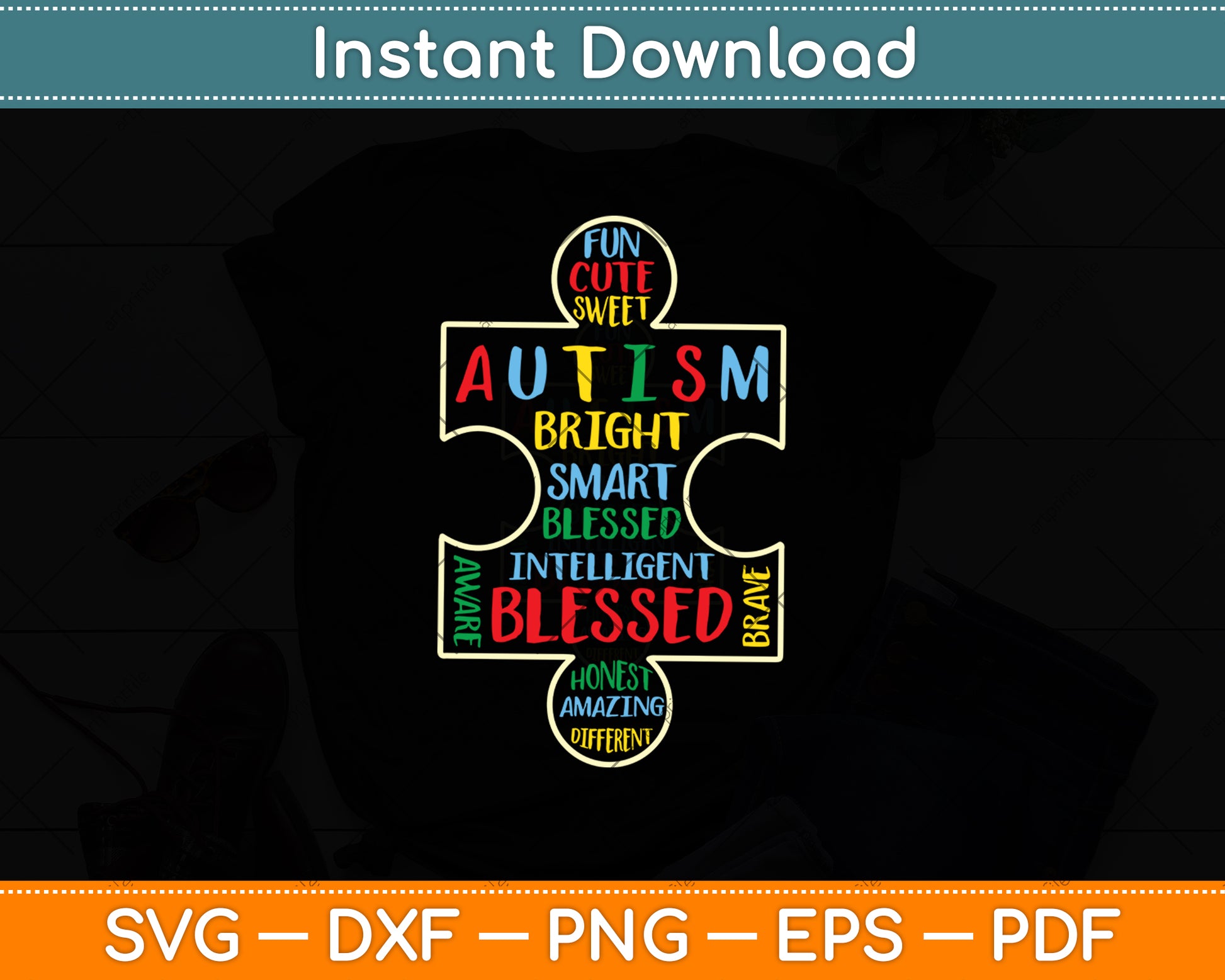 Autism Awareness Puzzle Piece Words Autistic Svg Digital Cutting File