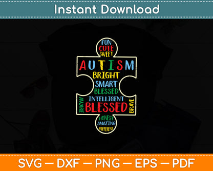 Autism Awareness Puzzle Piece Words Autistic Svg Digital Cutting File