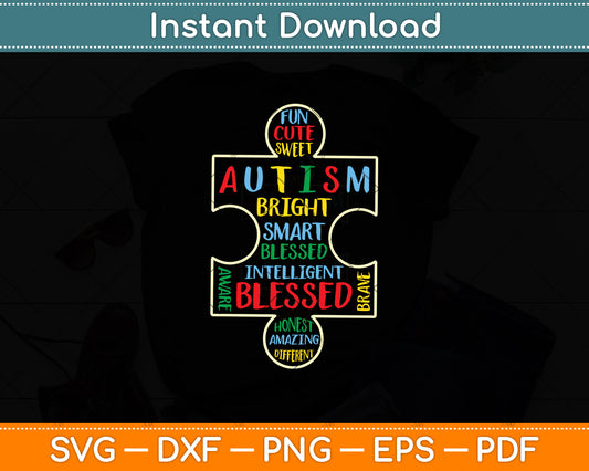 Autism Awareness Puzzle Piece Words Autistic Svg Digital Cutting File