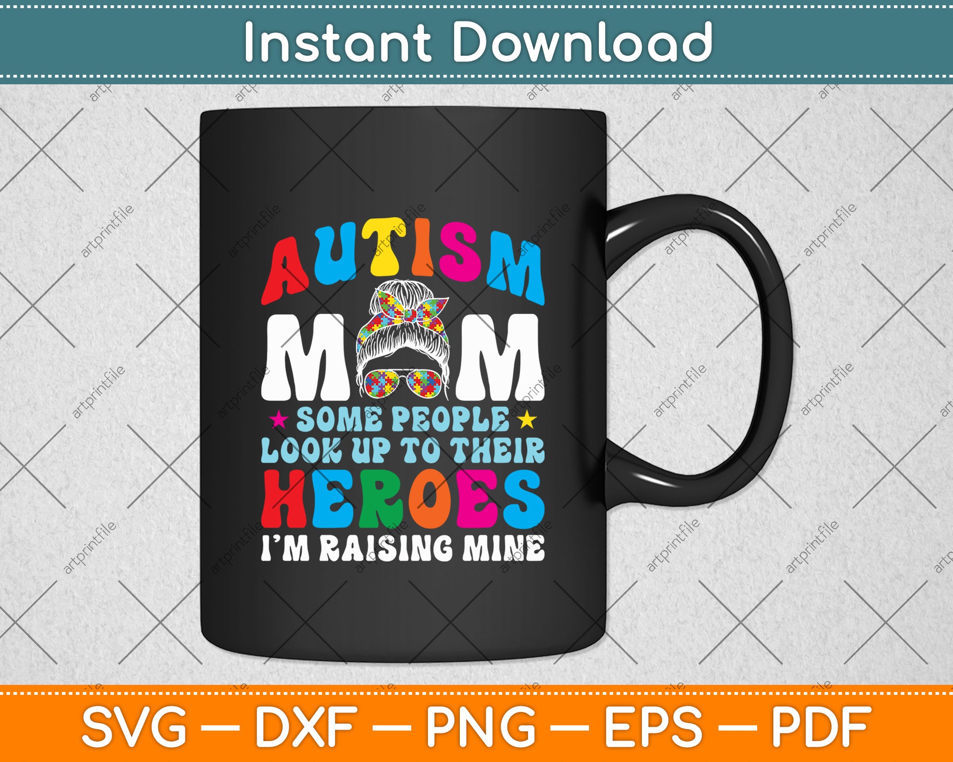 Autism Mom Raising Hero Groovy Messy Bun Autism Awareness Svg Digital Cutting File