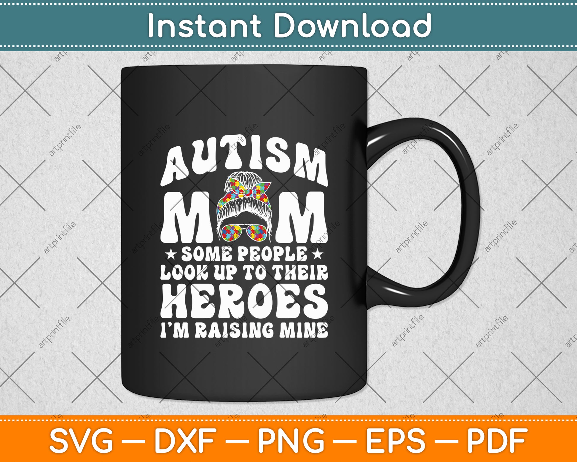 Autism Mom Raising Hero Groovy Messy Bun Autism Awareness Svg Design Cutting File