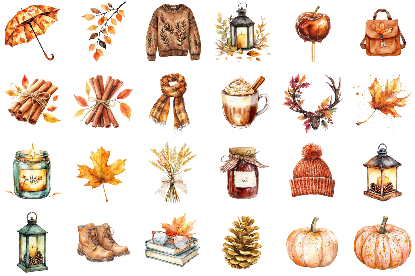 Autumn Aesthetic Elements PNG Bundle Fall Cozy Clipart Collection