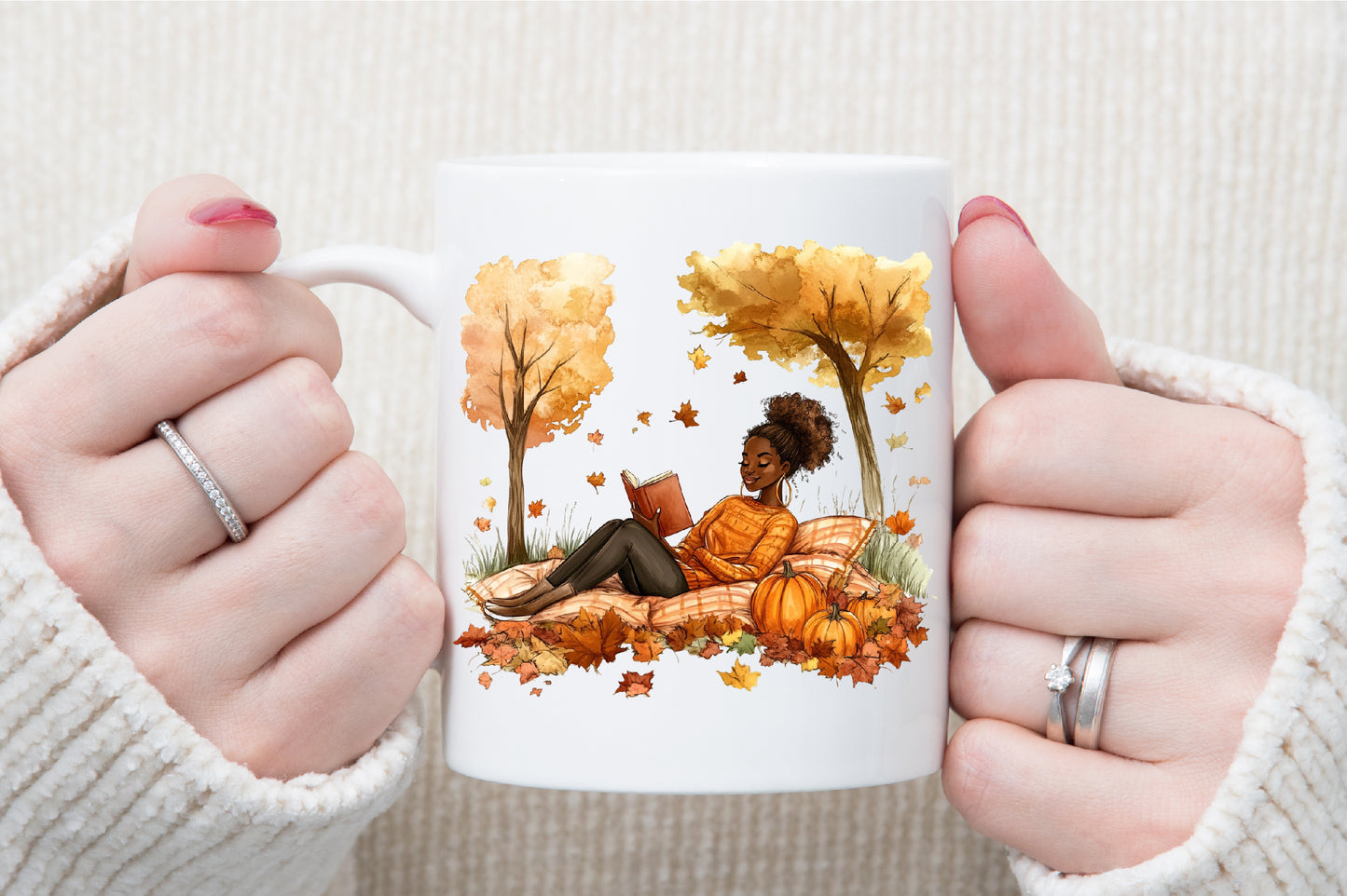 Autumn Black Woman Reading PNG Bundle Cozy Fall Book Lover Clipart
