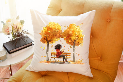 Autumn Black Woman Reading PNG Bundle Cozy Fall Book Lover Clipart