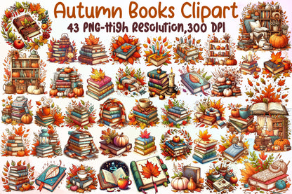 Autumn Books PNG Bundle Cozy Fall Book Lover Sublimation Clipart