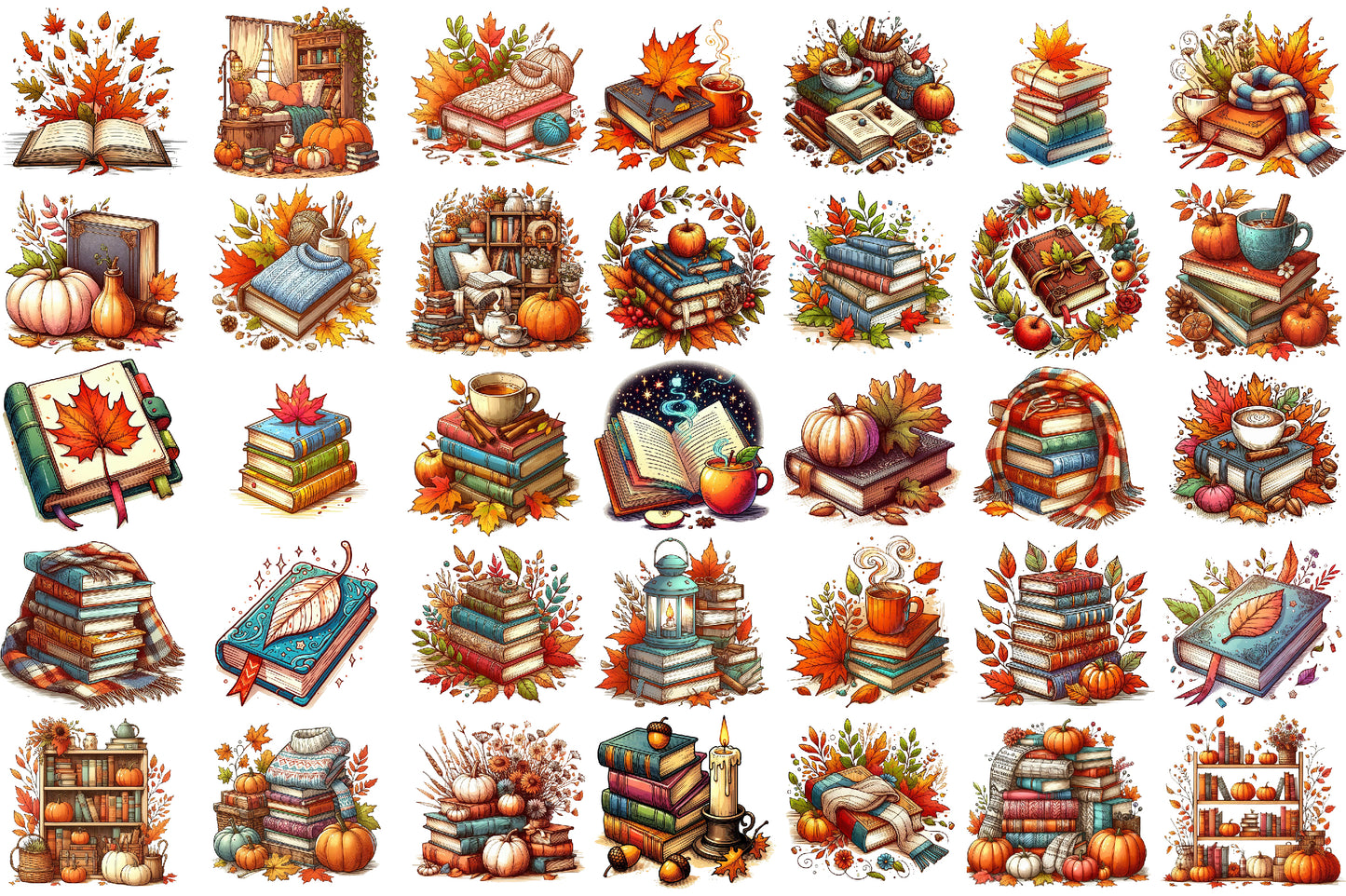 Autumn Books PNG Bundle Cozy Fall Book Lover Sublimation Clipart