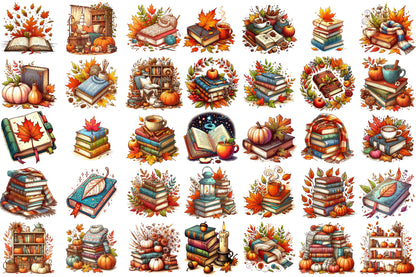 Autumn Books PNG Bundle Cozy Fall Book Lover Sublimation Clipart