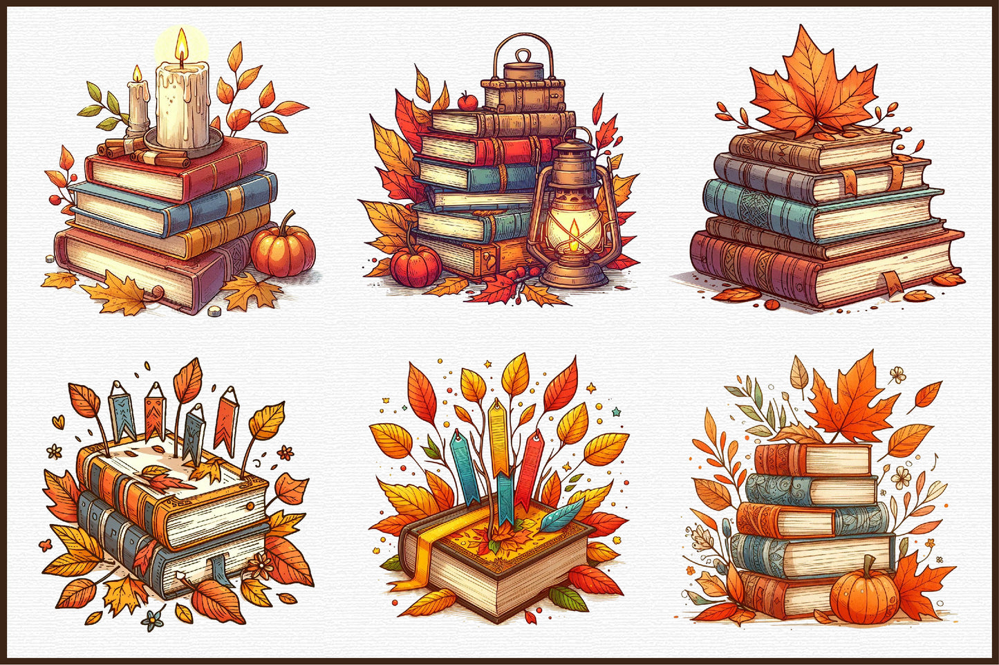 Autumn Books PNG Bundle Cozy Fall Book Lover Sublimation Clipart