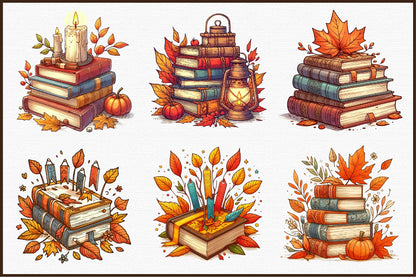 Autumn Books PNG Bundle Cozy Fall Book Lover Sublimation Clipart