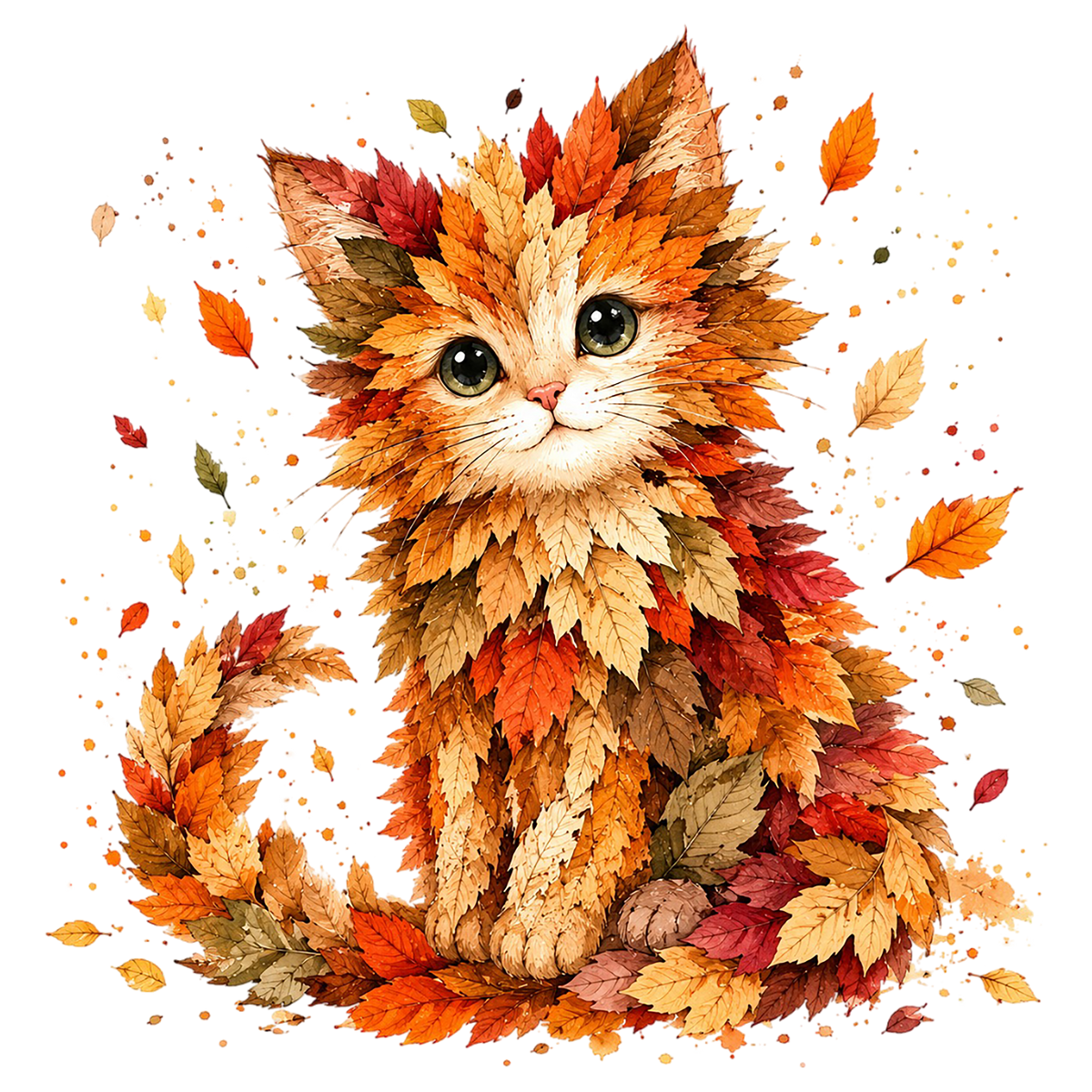 Autumn Fall Leaves Cat Cute PNG