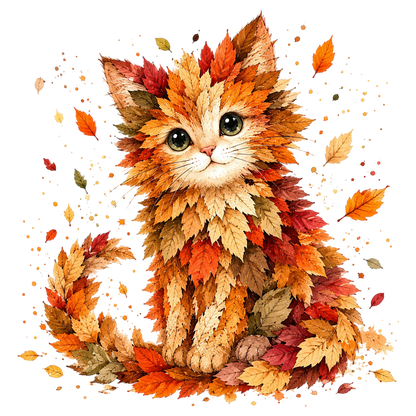 Autumn Fall Leaves Cat Cute PNG
