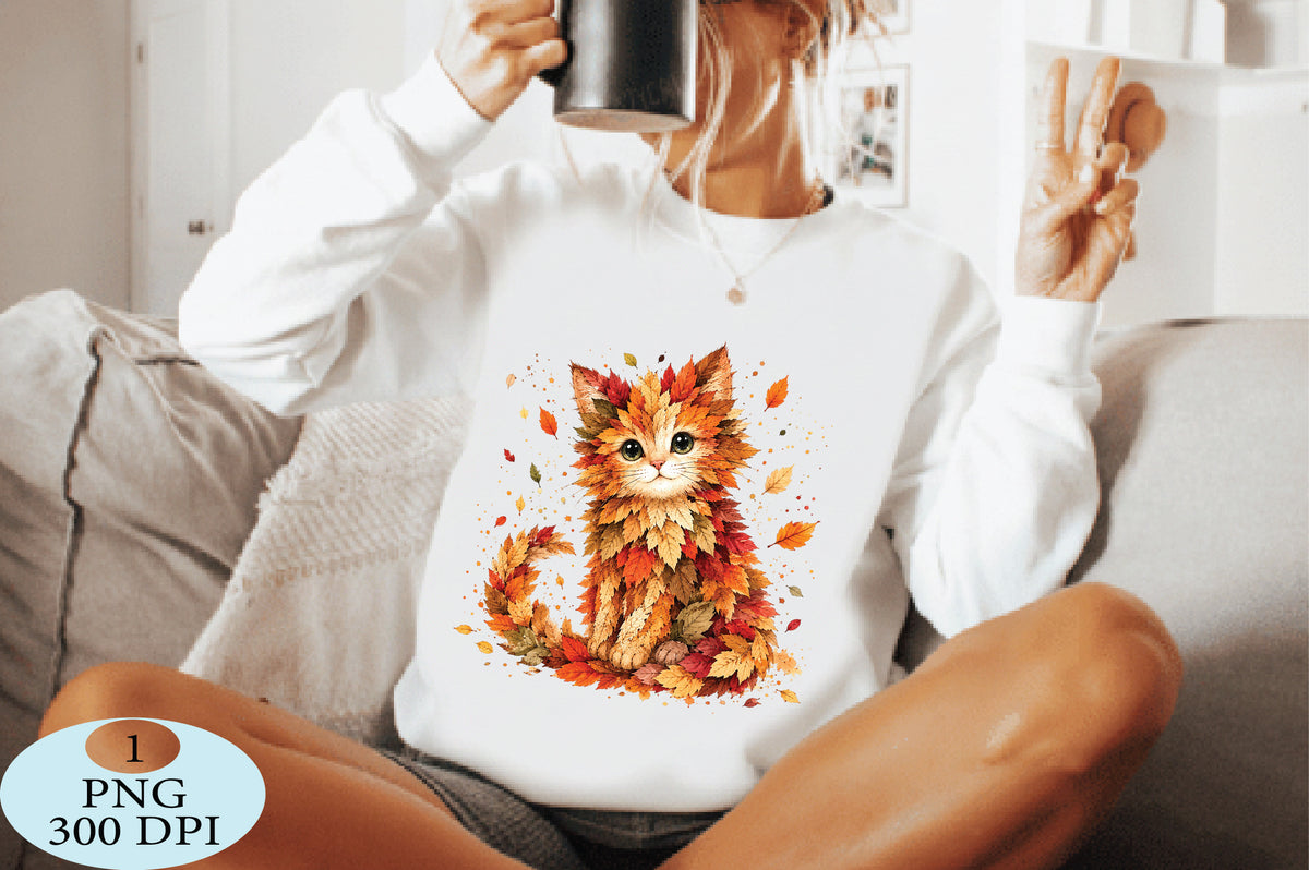 Autumn Fall Leaves Cat Cute PNG