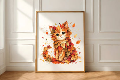 Autumn Fall Leaves Cat Cute PNG